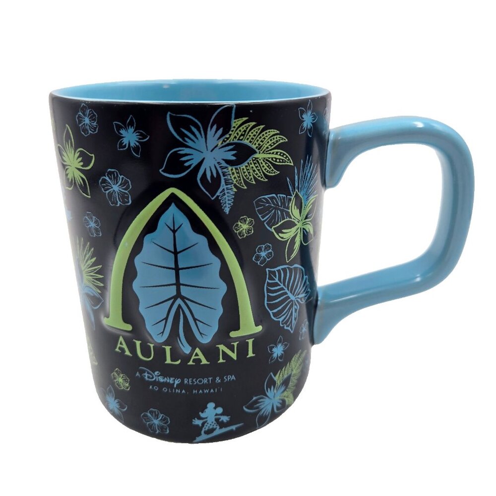Aulani Disney Coffee Mug Cup Olina Hawaii Turquoise Blue Mickey Surfing Souvenir